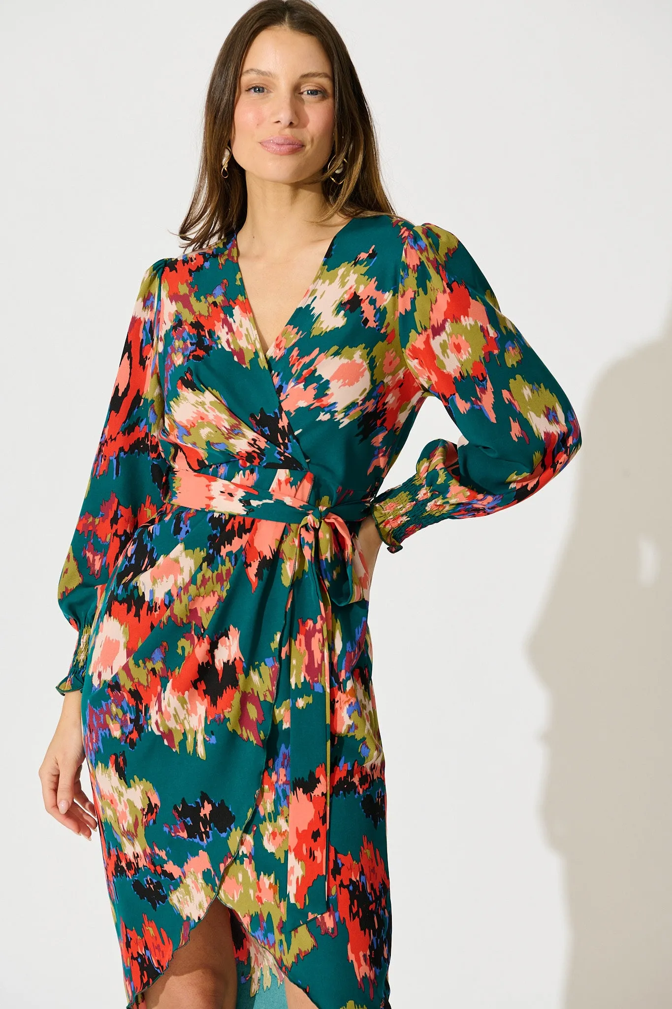 Rosemarie Midi Dress in Emerald with Abstract Print sold by St Frock product image thumbnail 2