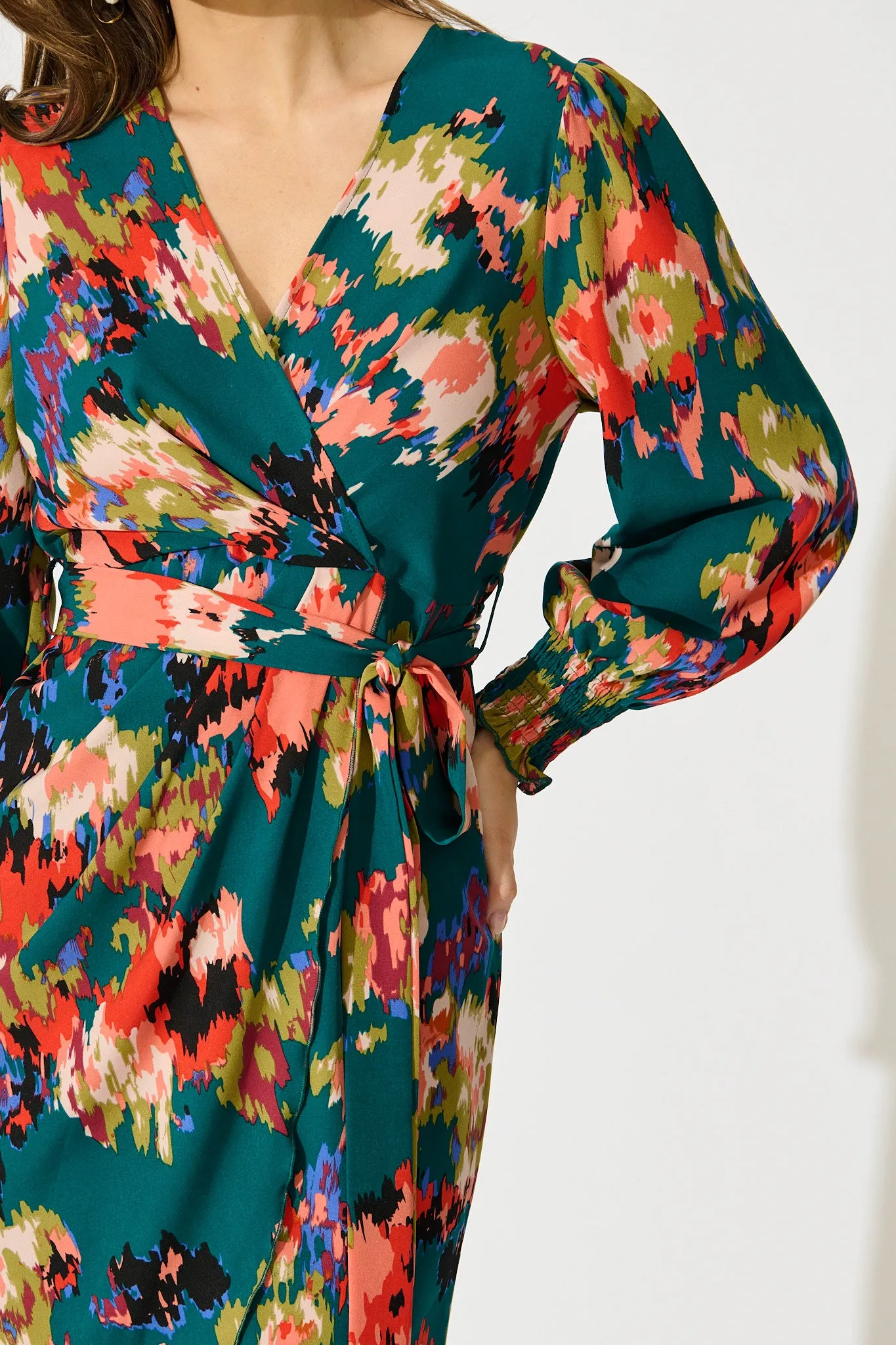 Rosemarie Midi Dress in Emerald with Abstract Print sold by St Frock product image thumbnail 5