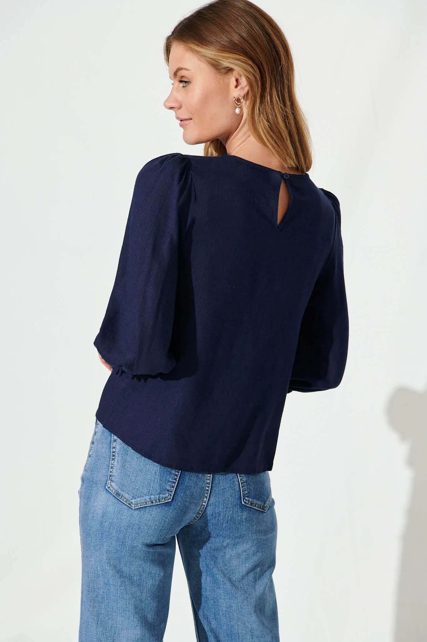Lanie Top In Navy Cotton Linen sold by St Frock product image thumbnail 3