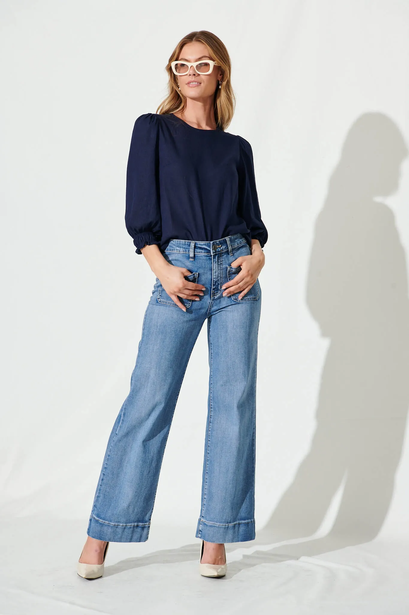 Lanie Top In Navy Cotton Linen sold by St Frock product image thumbnail 4