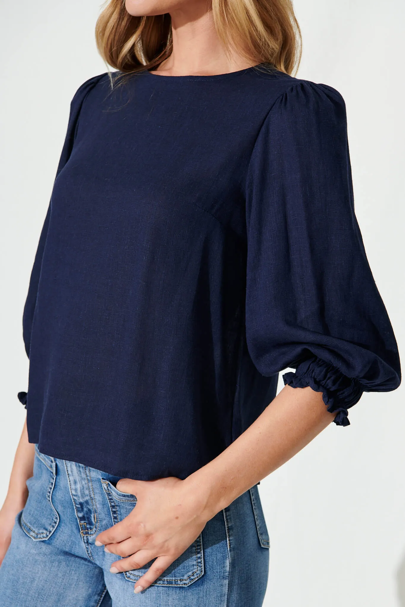 Lanie Top In Navy Cotton Linen sold by St Frock product image thumbnail 5