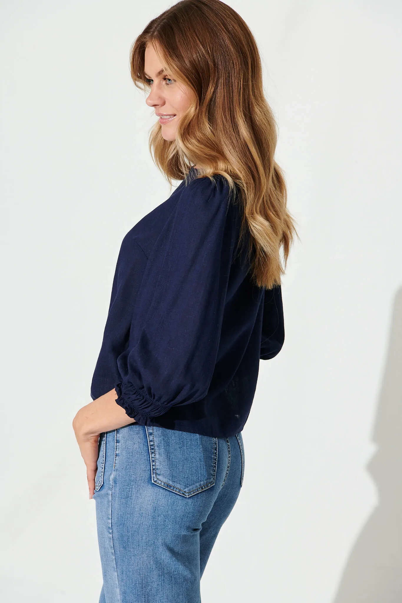 Lanie Top In Navy Cotton Linen sold by St Frock product image thumbnail 2