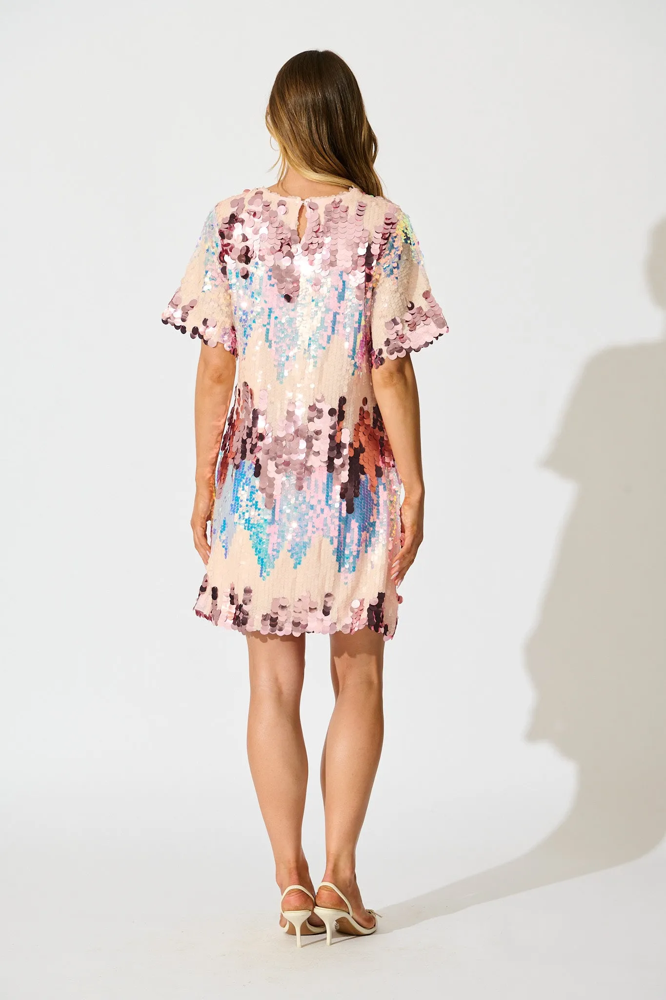 Glitter Siren Dress in Pink Multi Sequin sold by St Frock product image thumbnail 4