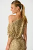 Amiri Off Shoulder Maxi Dress in Gold Sequin sold by St Frock