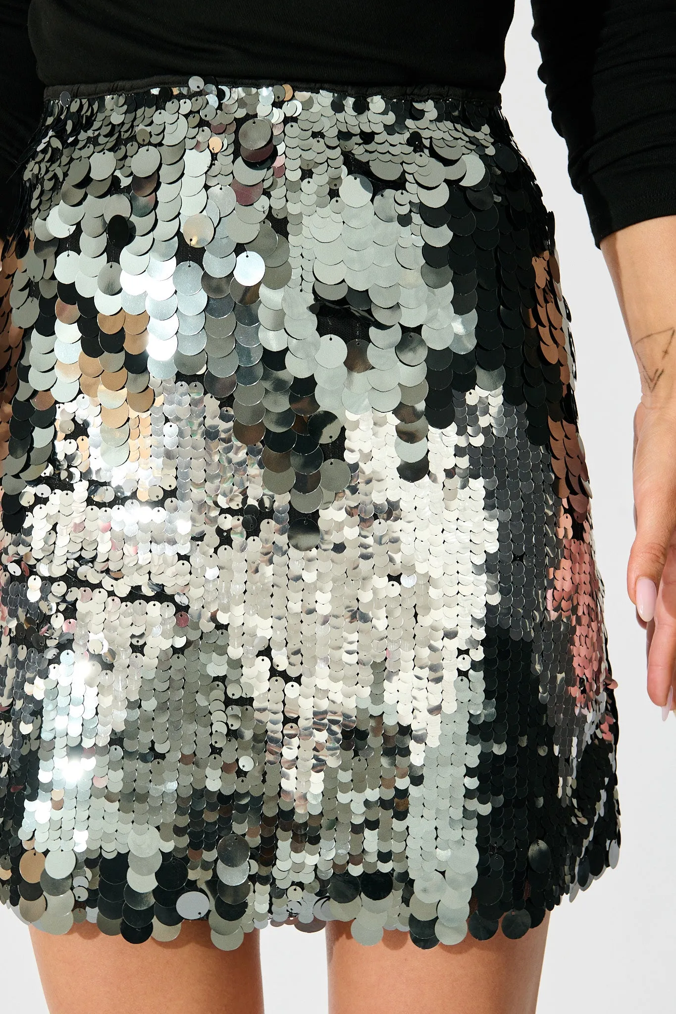Sequinned Seduction Skirt in Silver Multi Sequin sold by St Frock product image thumbnail 5