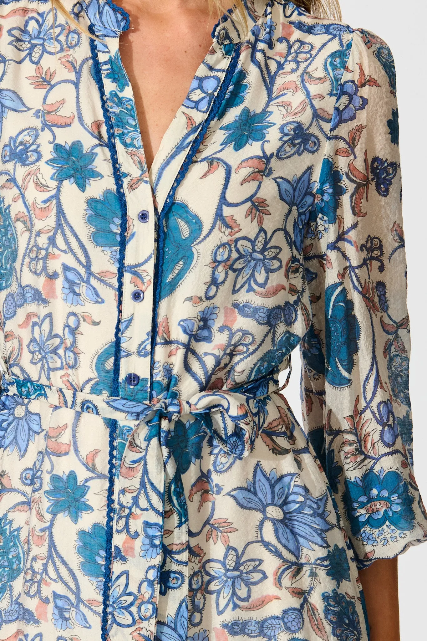 Miren Midi Dress in White with Blue Floral sold by St Frock product image thumbnail 5