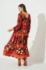 El Mar Maxi Smock Dress In Black With Red Print sold by St Frock