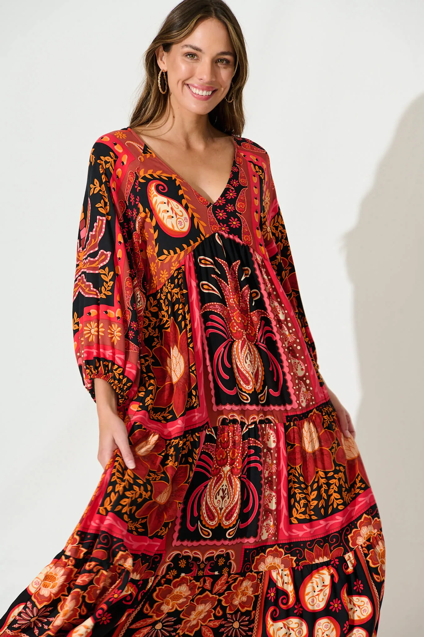 El Mar Maxi Smock Dress In Black With Red Print sold by St Frock product image thumbnail 2