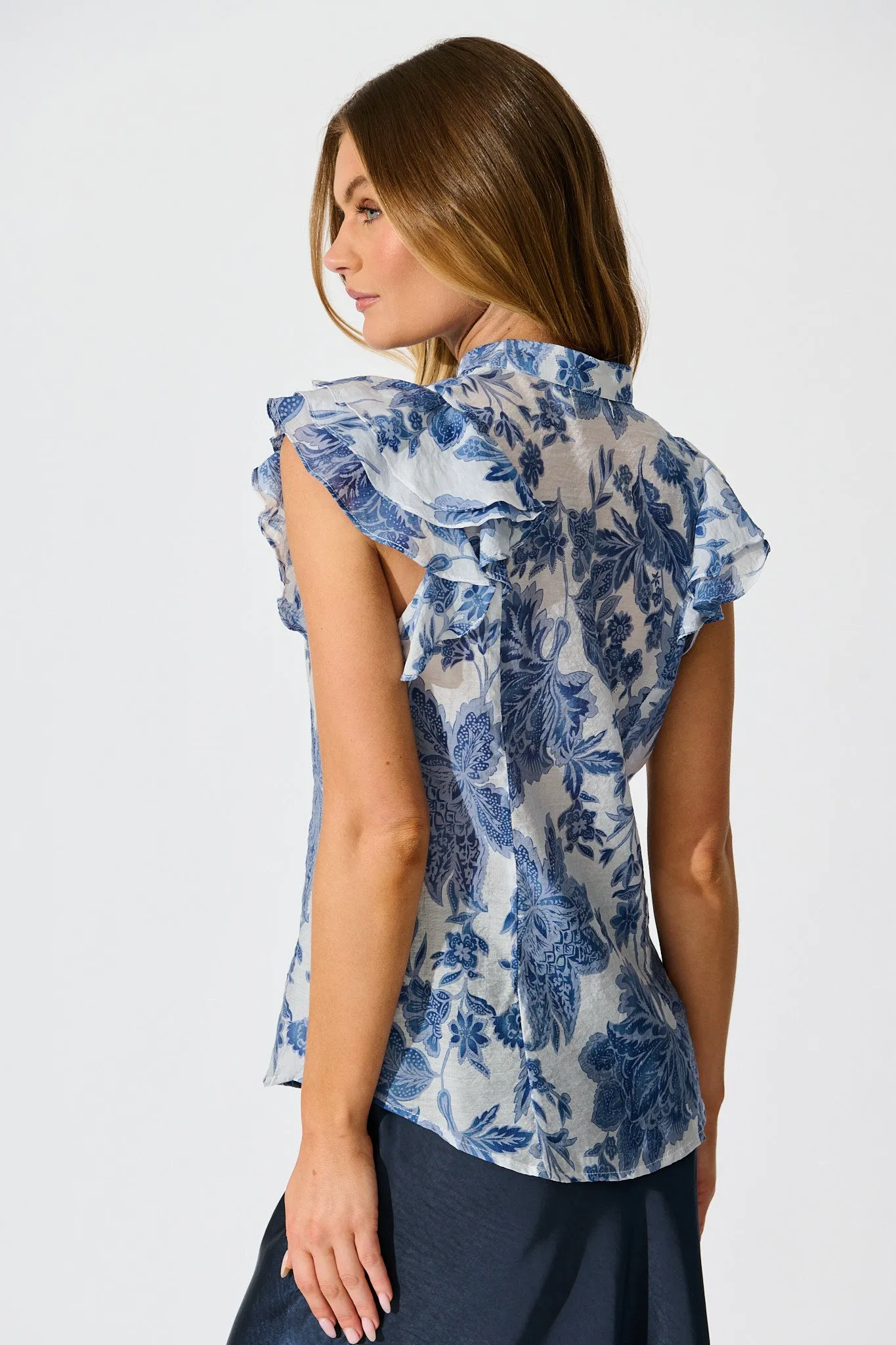 Elodie Top in Blue Leaf Print sold by St Frock product image thumbnail 3