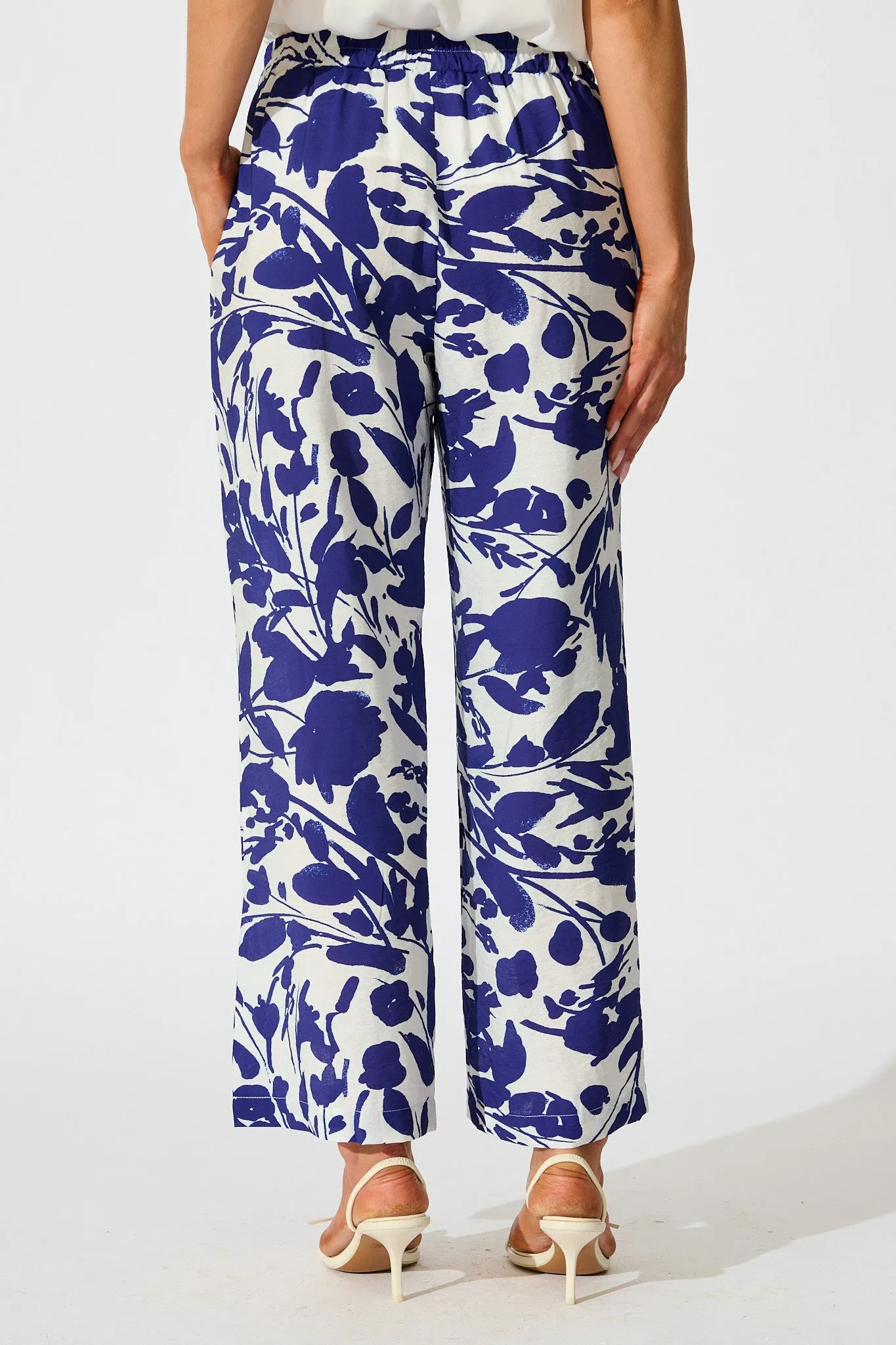 Gala Pant in White and Navy Print Linen Blend sold by St Frock product image thumbnail 3
