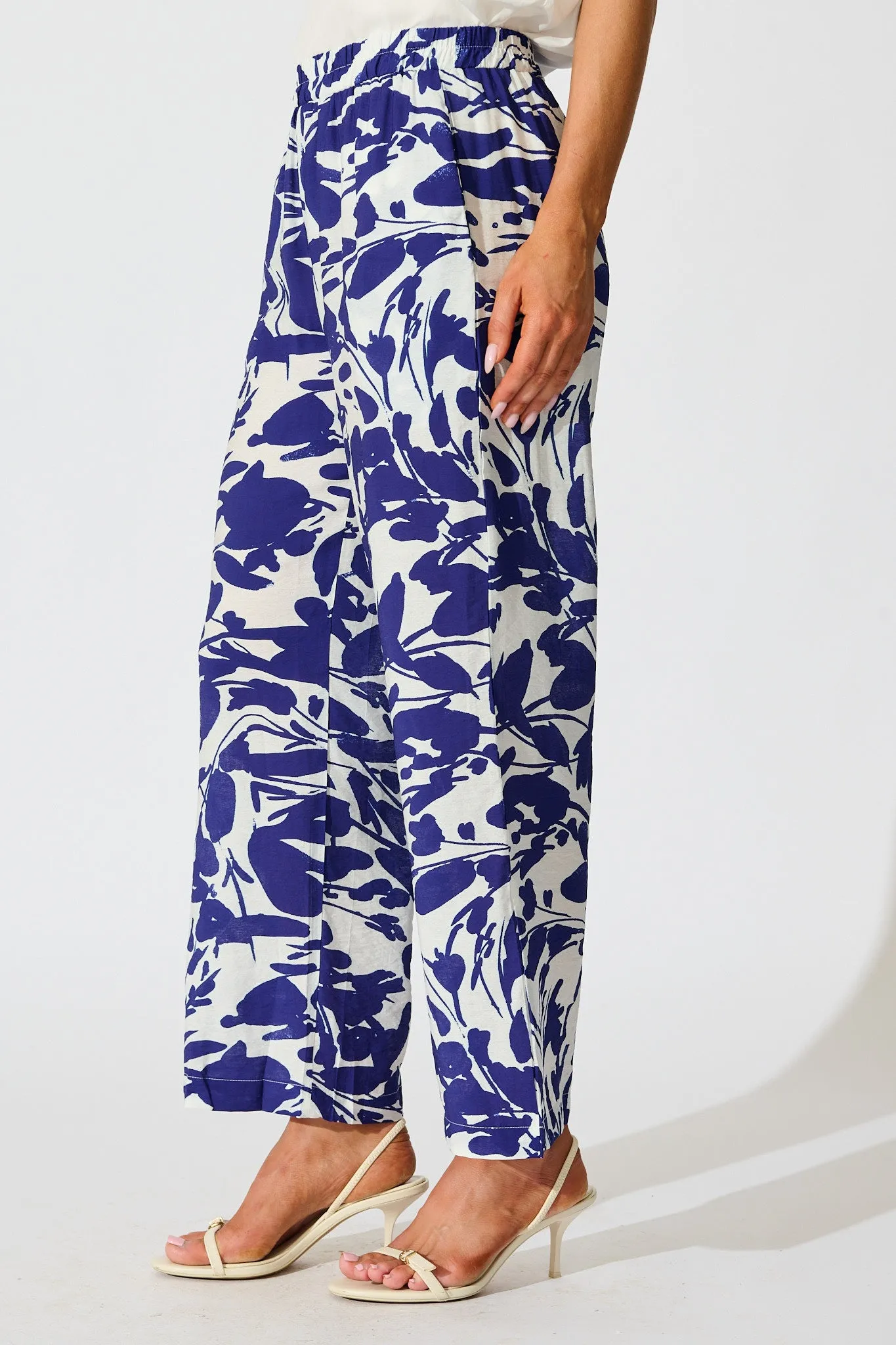 Gala Pant in White and Navy Print Linen Blend sold by St Frock product image thumbnail 2