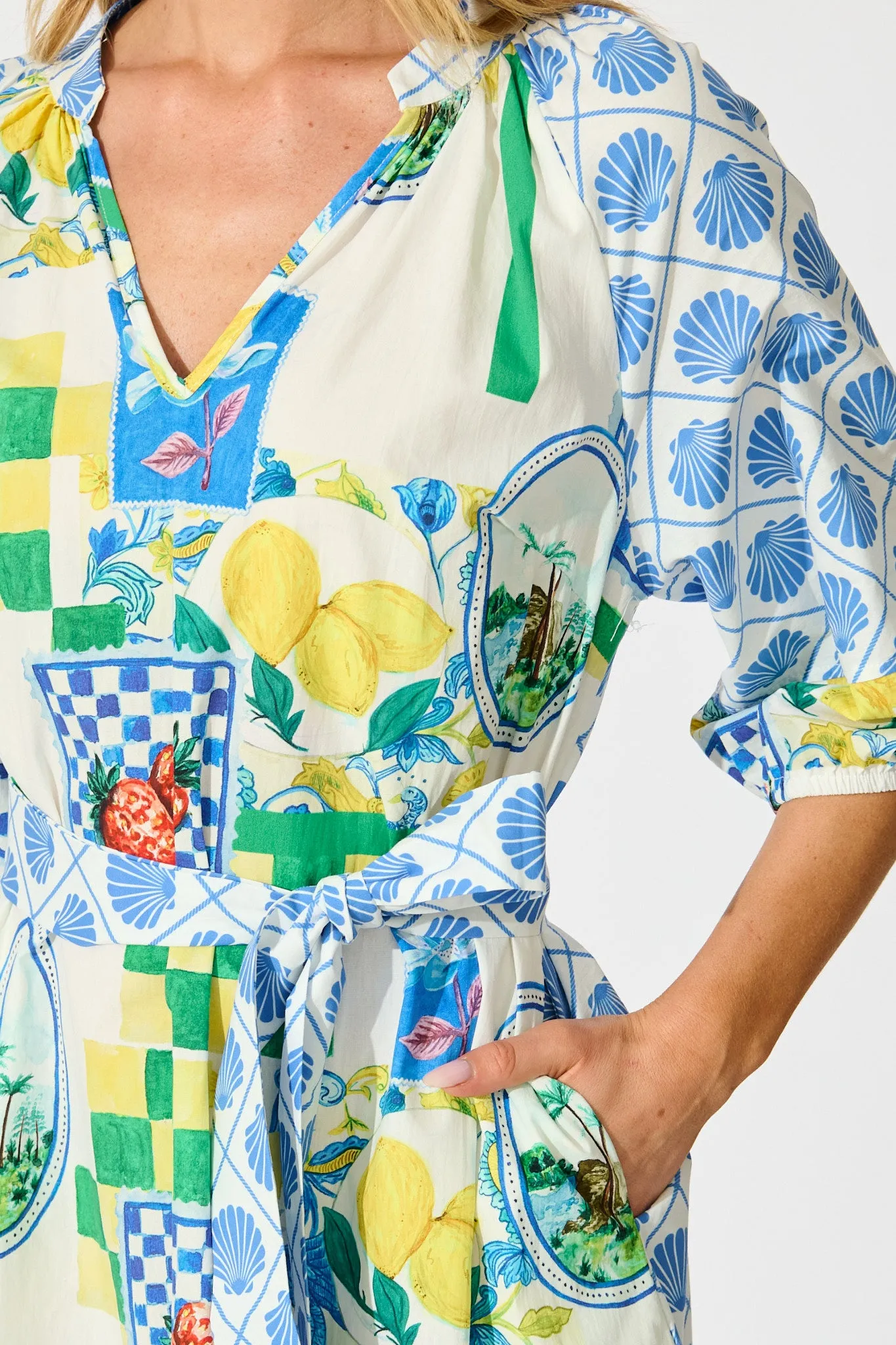 Limoncello Dreams Midi Dress in White Multi Lemon Cotton sold by St Frock product image thumbnail 5