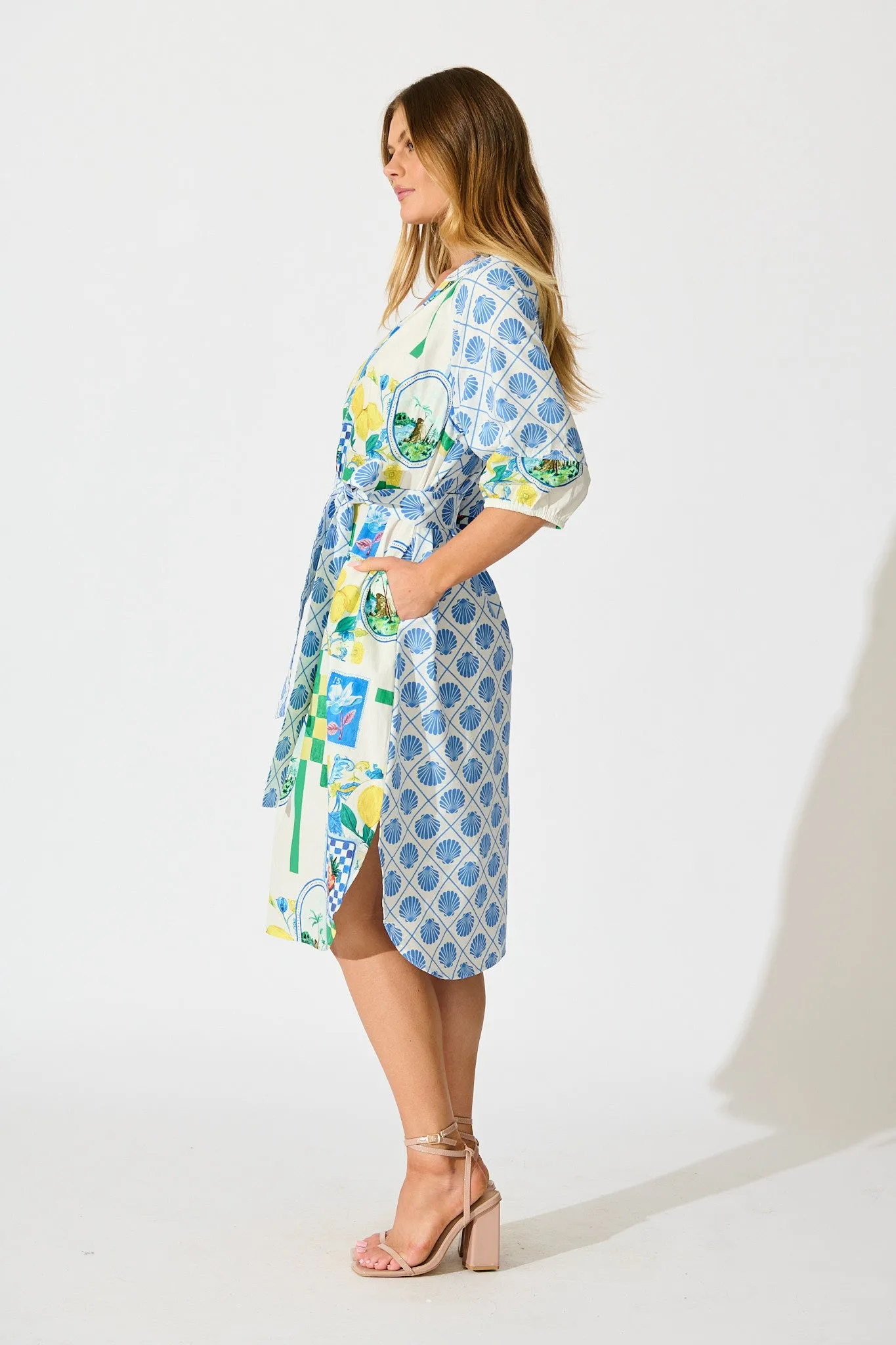 Limoncello Dreams Midi Dress in White Multi Lemon Cotton sold by St Frock product image thumbnail 3