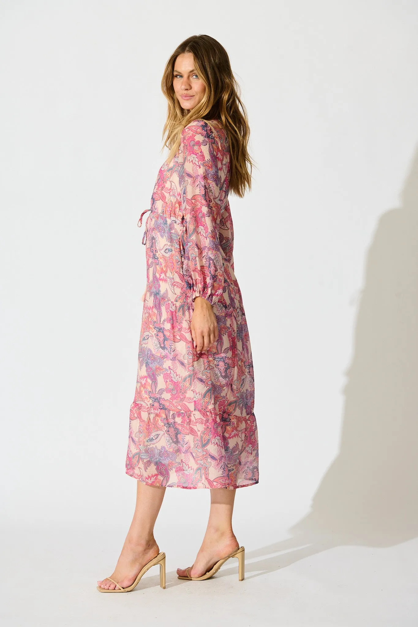 Marise Midi Dress in Pink Multi Print sold by St Frock product image thumbnail 3