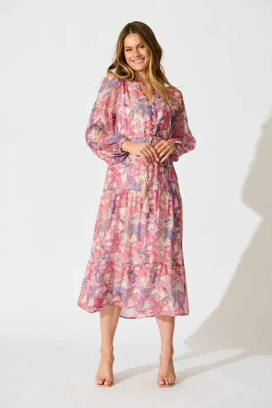 Marise Midi Dress in Pink Multi Print sold by St Frock