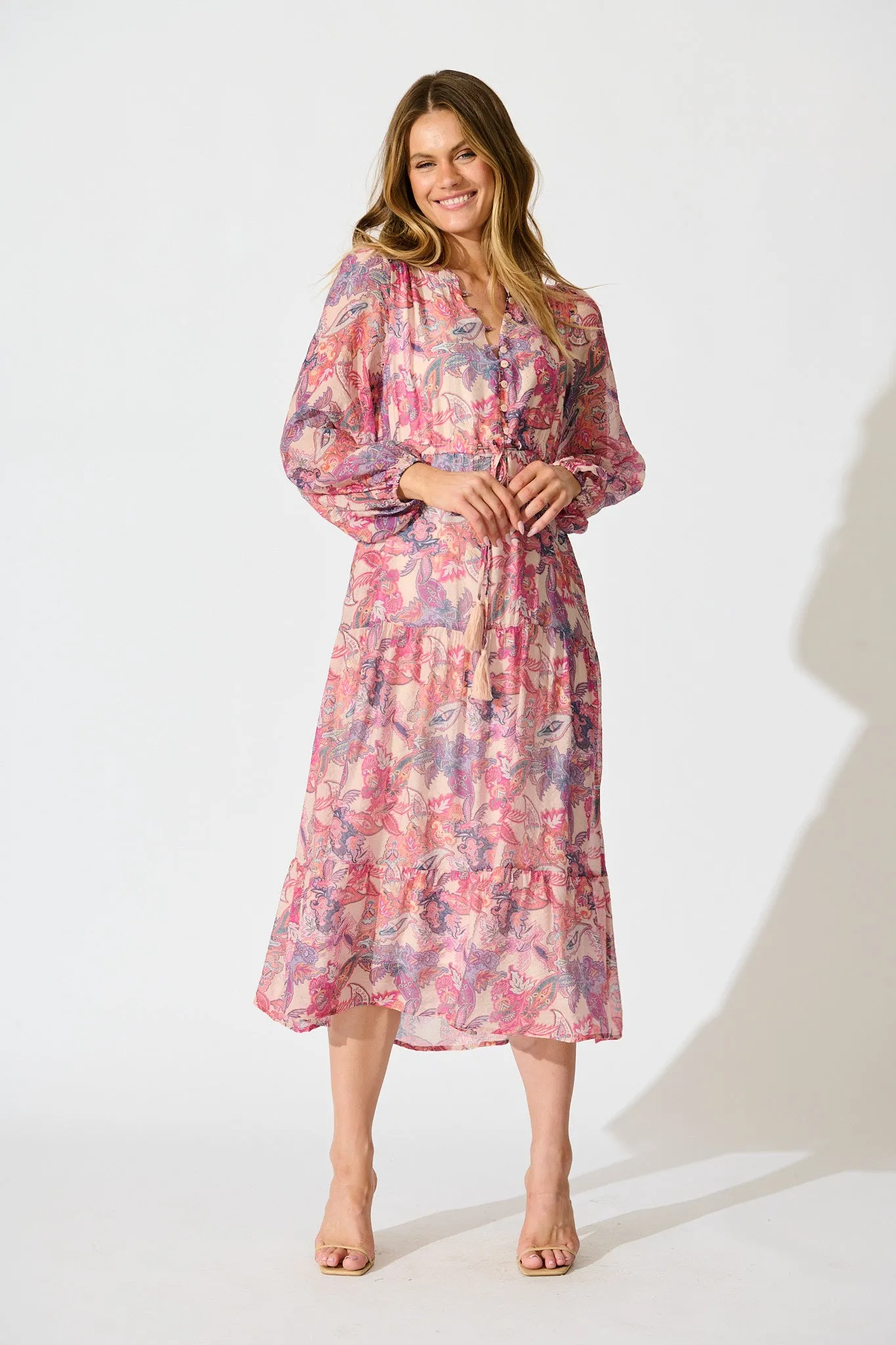 Marise Midi Dress in Pink Multi Print sold by St Frock