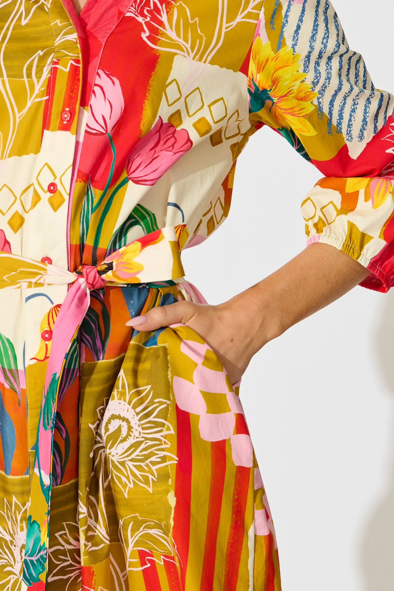 Festival Flora Shirt Dress in Red Multi Floral Cotton sold by St Frock product image thumbnail 5