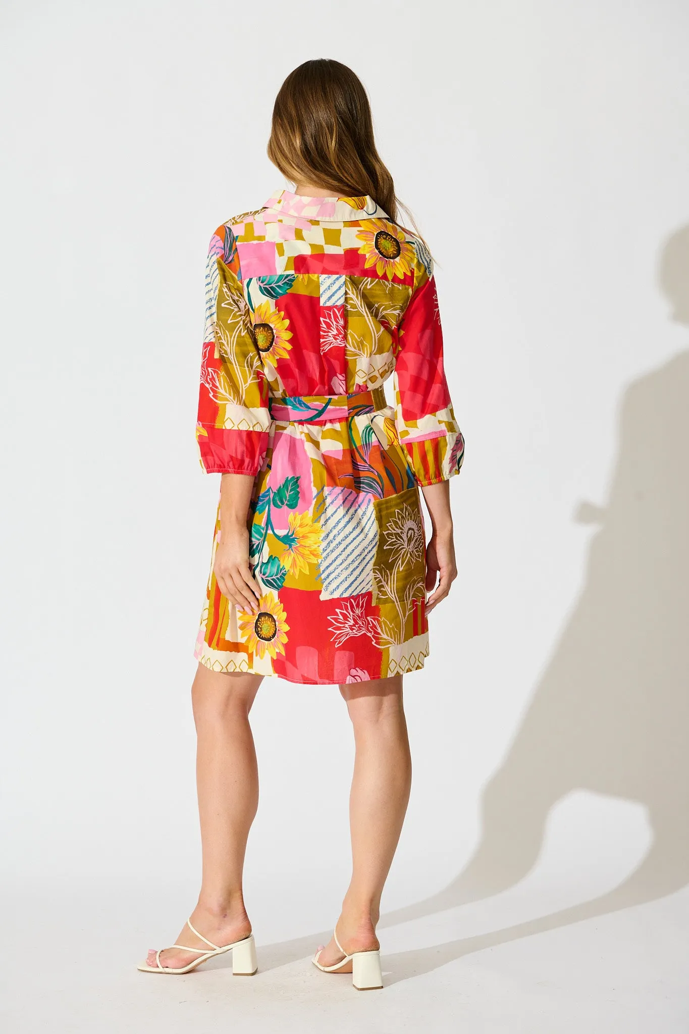 Festival Flora Shirt Dress in Red Multi Floral Cotton sold by St Frock product image thumbnail 4