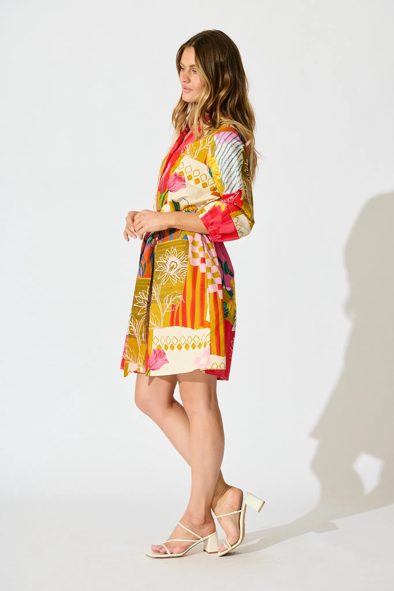 Festival Flora Shirt Dress in Red Multi Floral Cotton sold by St Frock product image thumbnail 3