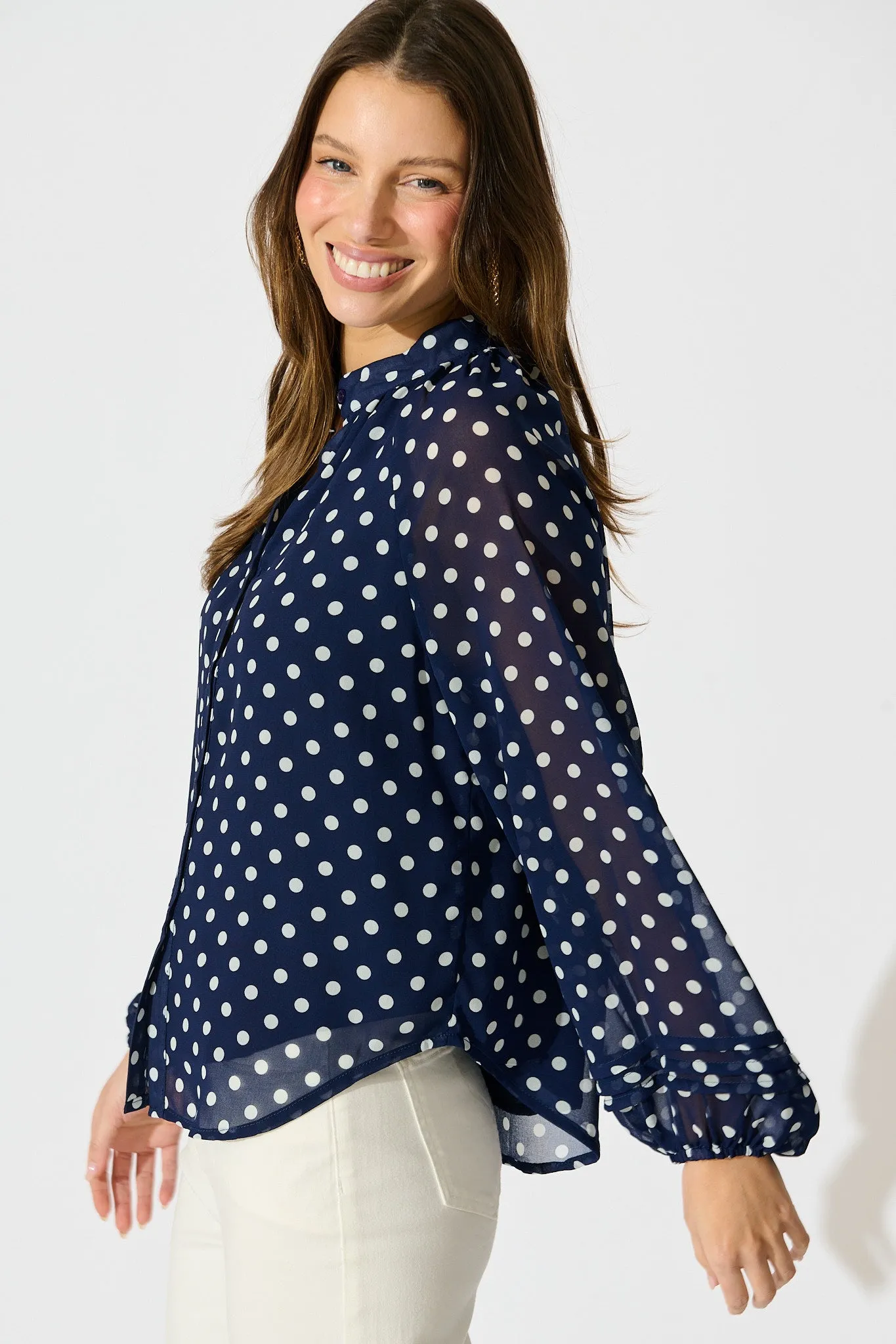 Dotty Days Top in Navy with White Polka Dot Chiffon sold by St Frock product image thumbnail 2