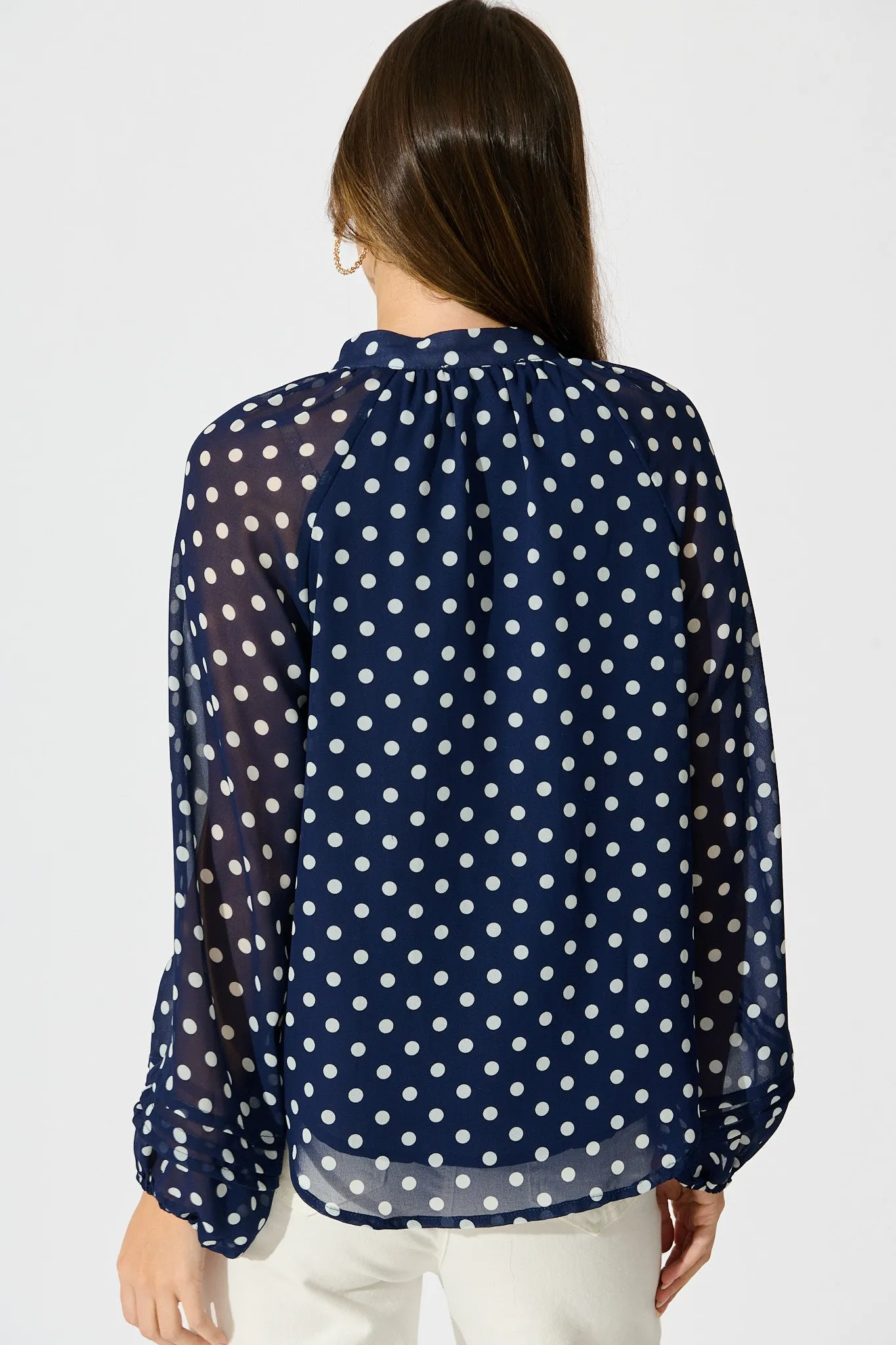 Dotty Days Top in Navy with White Polka Dot Chiffon sold by St Frock product image thumbnail 3