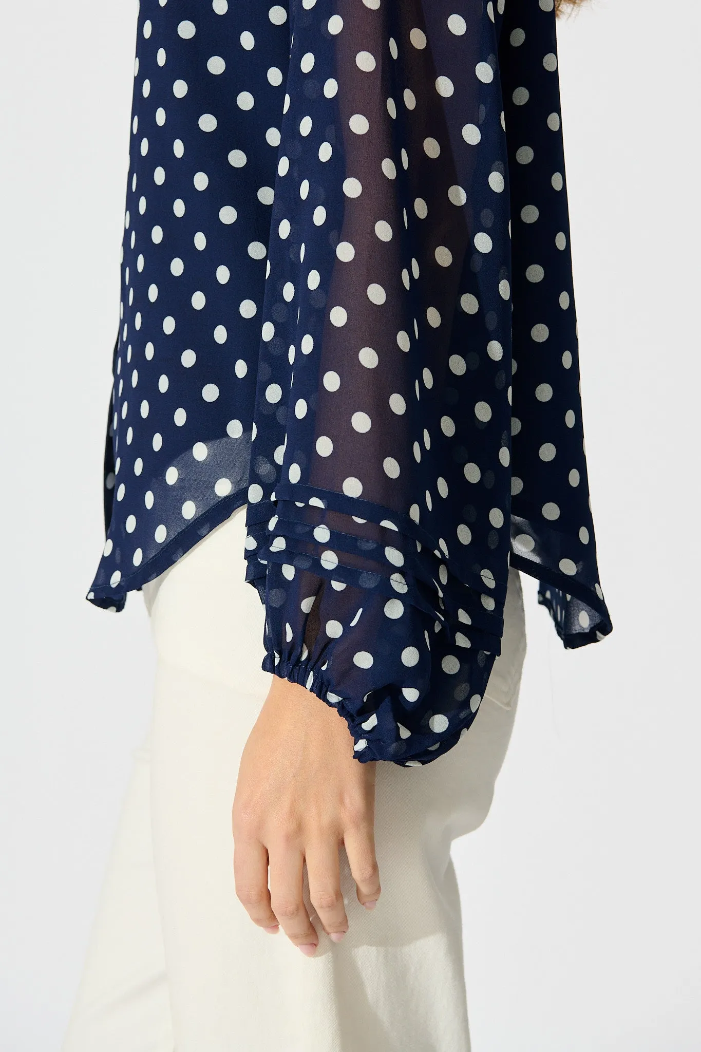 Dotty Days Top in Navy with White Polka Dot Chiffon sold by St Frock product image thumbnail 5