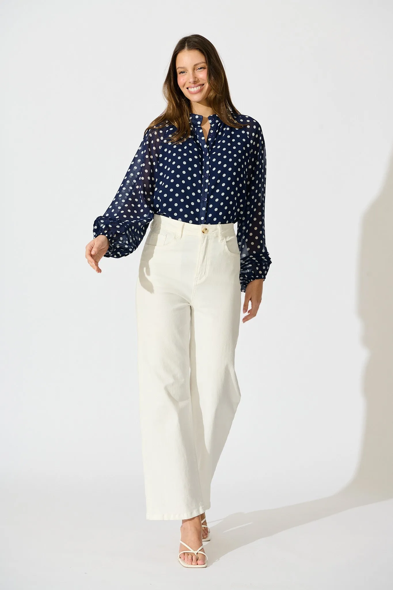 Dotty Days Top in Navy with White Polka Dot Chiffon sold by St Frock product image thumbnail 4