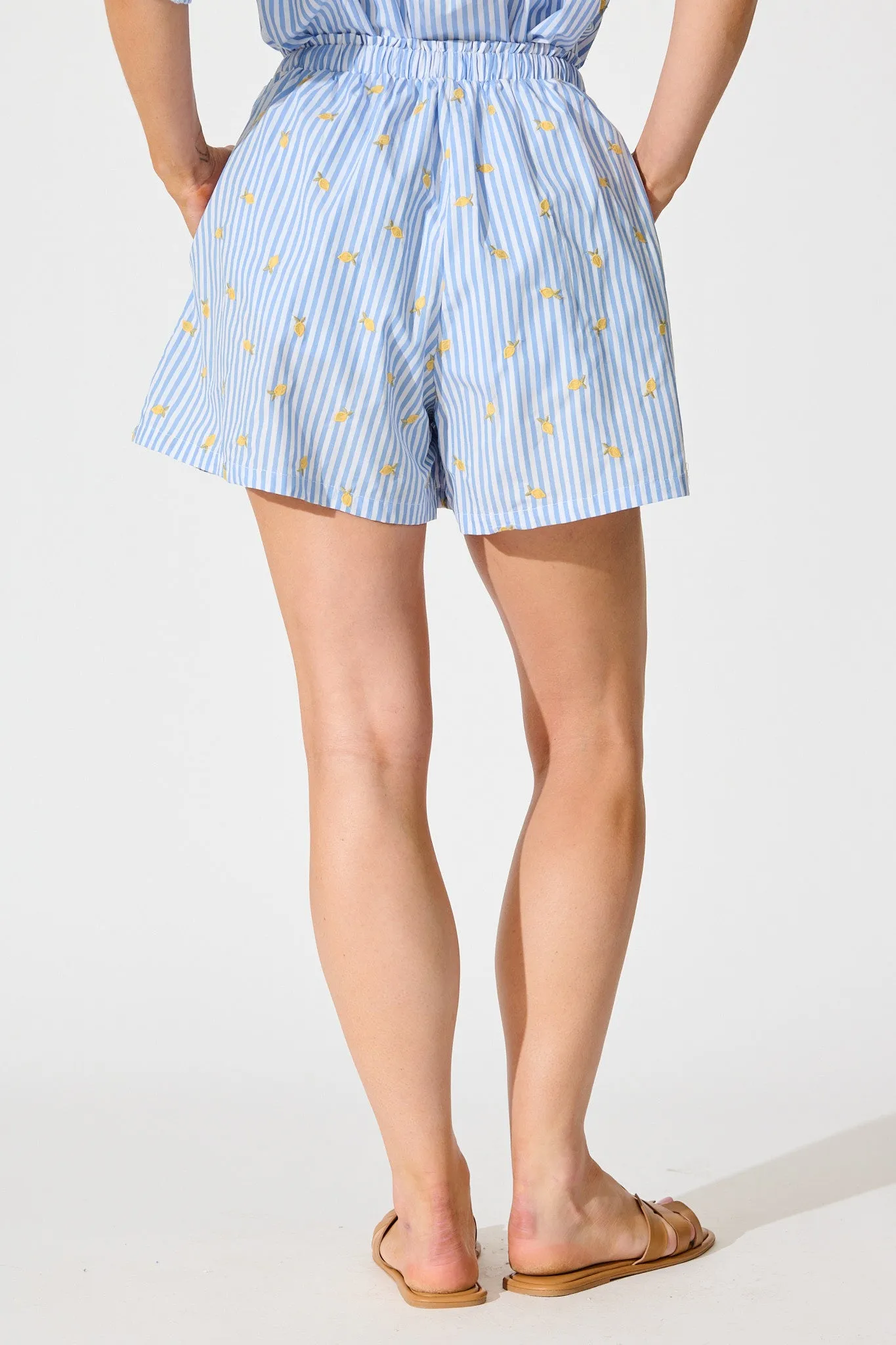 Citrus Soliel Short in Blue Stripe with Lemon Embroidery sold by St Frock product image thumbnail 3
