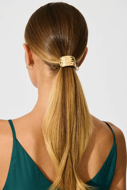 Stania Metal Ponytail Cuff Hair Tie in Textured Gold sold by St Frock