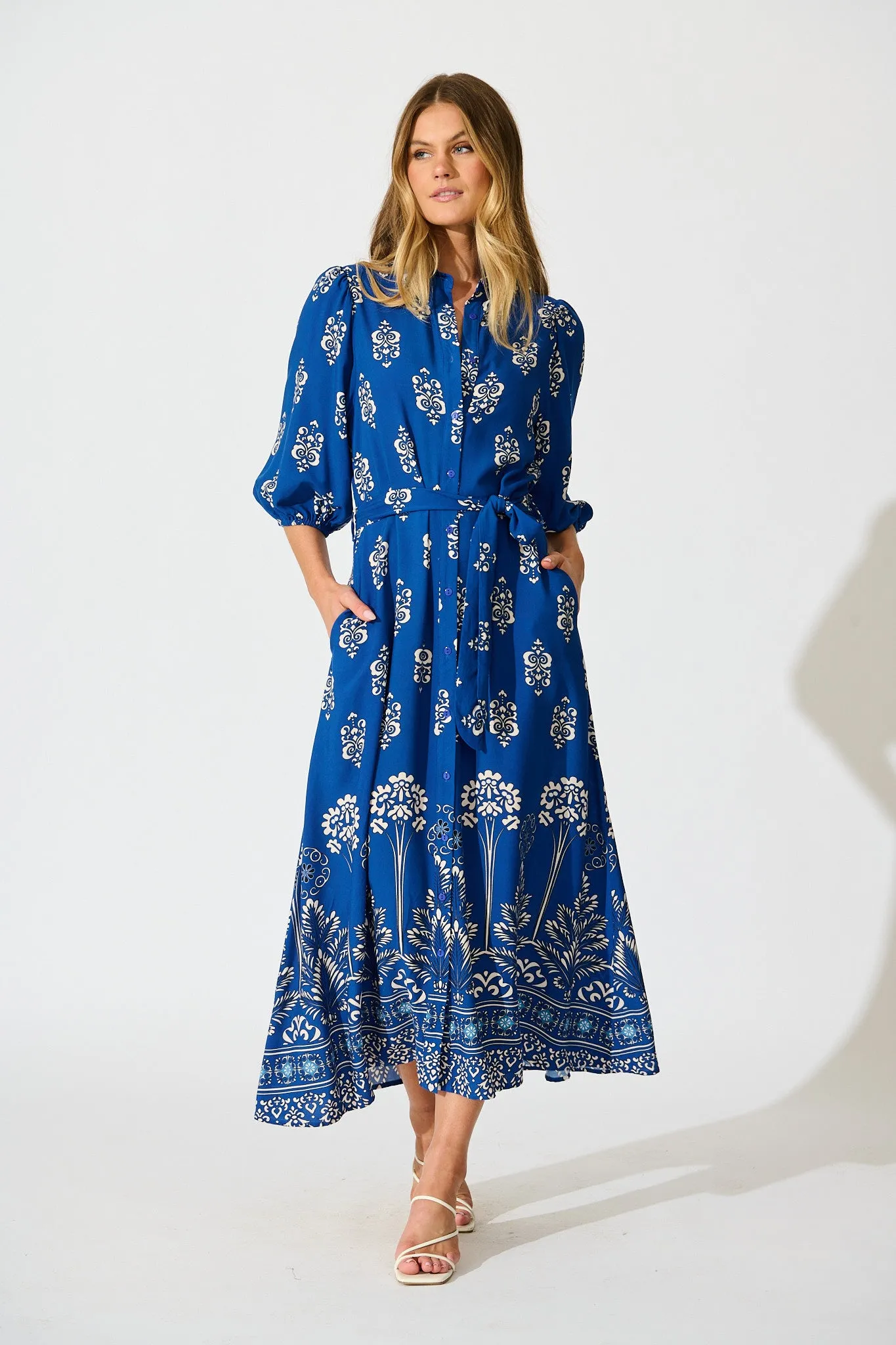 Coco Maxi Shirt Dress In Blue Print sold by St Frock