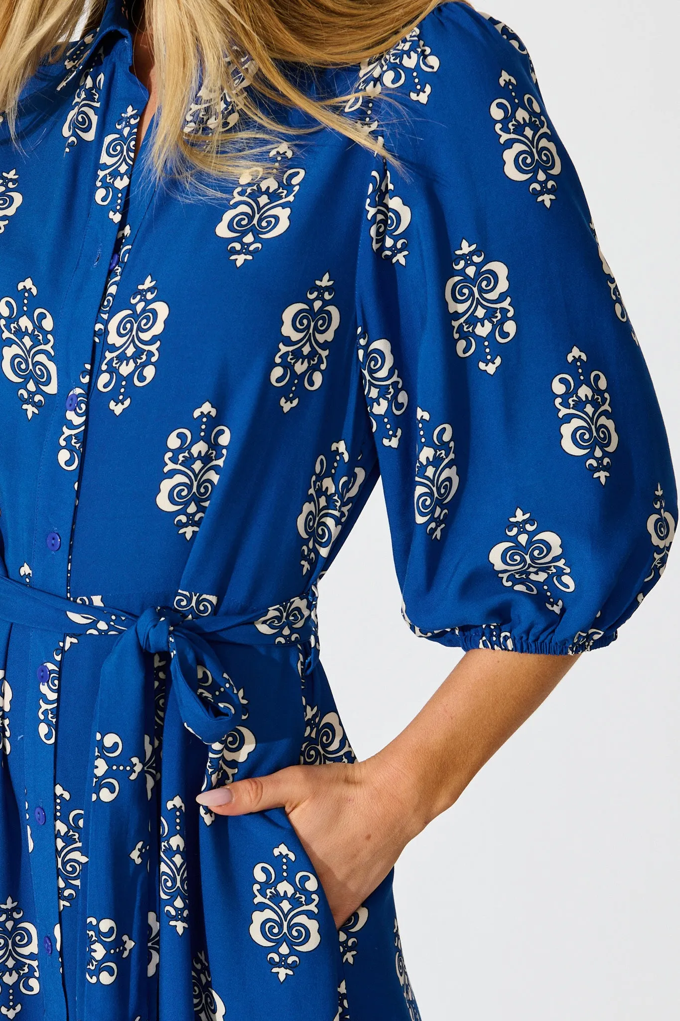 Coco Maxi Shirt Dress In Blue Print sold by St Frock product image thumbnail 5
