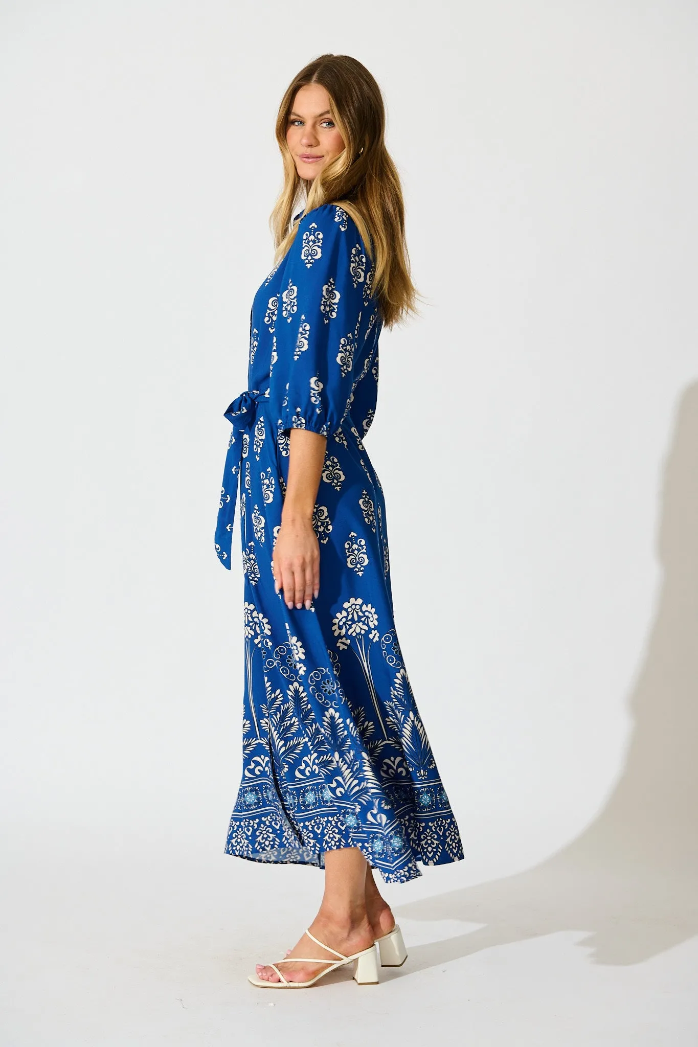 Coco Maxi Shirt Dress In Blue Print sold by St Frock product image thumbnail 3
