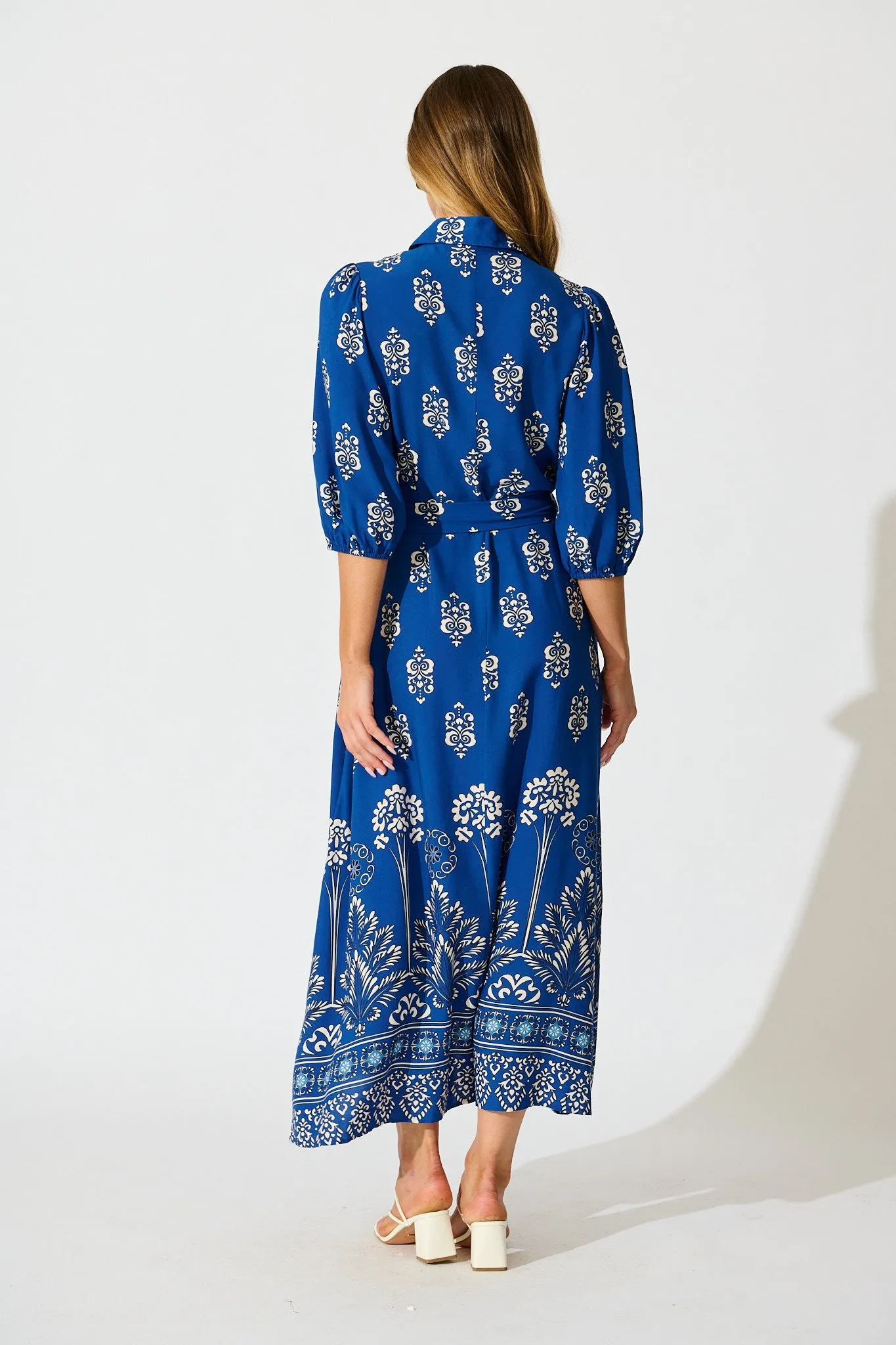 Coco Maxi Shirt Dress In Blue Print sold by St Frock product image thumbnail 4