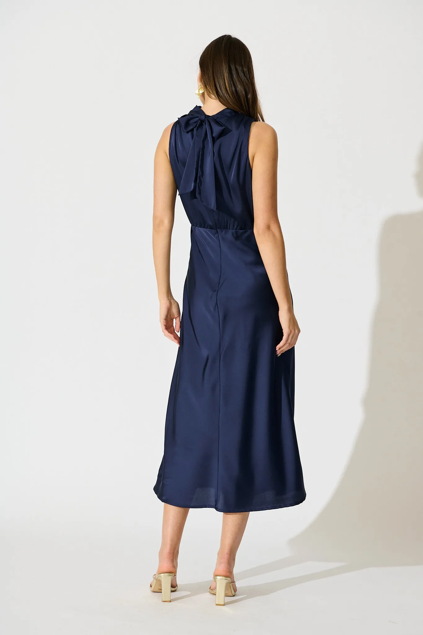 Vision of Love Midi Dress in Navy Satin sold by St Frock product image thumbnail 4