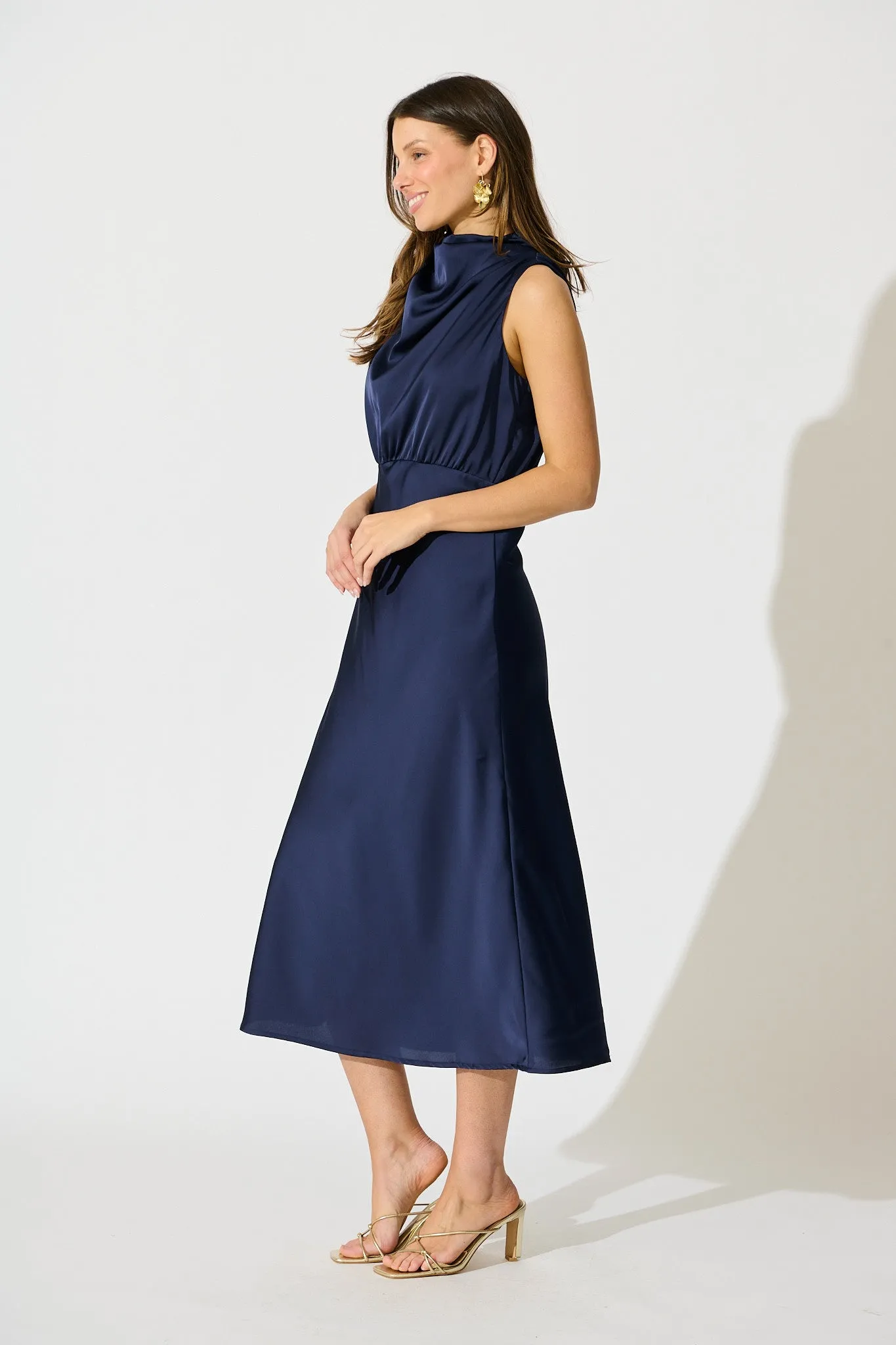 Vision of Love Midi Dress in Navy Satin sold by St Frock product image thumbnail 3