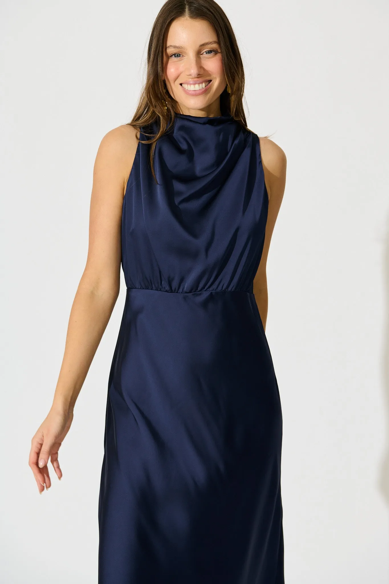 Vision of Love Midi Dress in Navy Satin sold by St Frock product image thumbnail 2