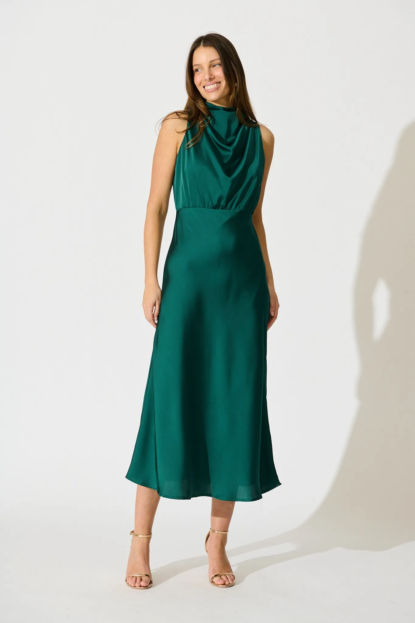 Vision of Love Midi Dress in Emerald Satin sold by St Frock product image thumbnail 4