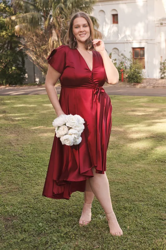 Loulou Maxi Dress in Wine Satin sold by St Frock