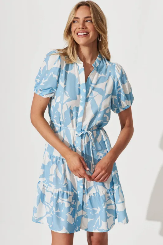 Shanti Shirt Dress In Blue With White Floral sold by St Frock