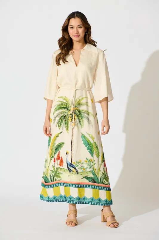 Orlando Maxi Dress In Cream with Palm Tree Print sold by St Frock