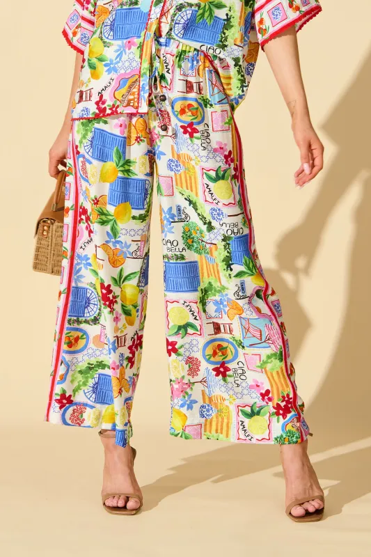 Romeo Pant in White With Multi Print sold by St Frock