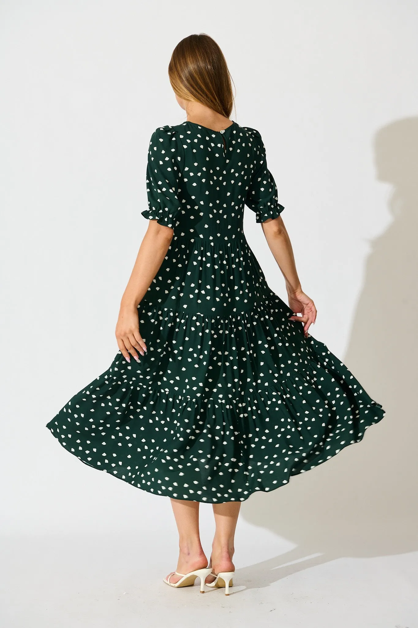 Nevi Tiered Midi Dress In Emerald Spot sold by St Frock product image thumbnail 4