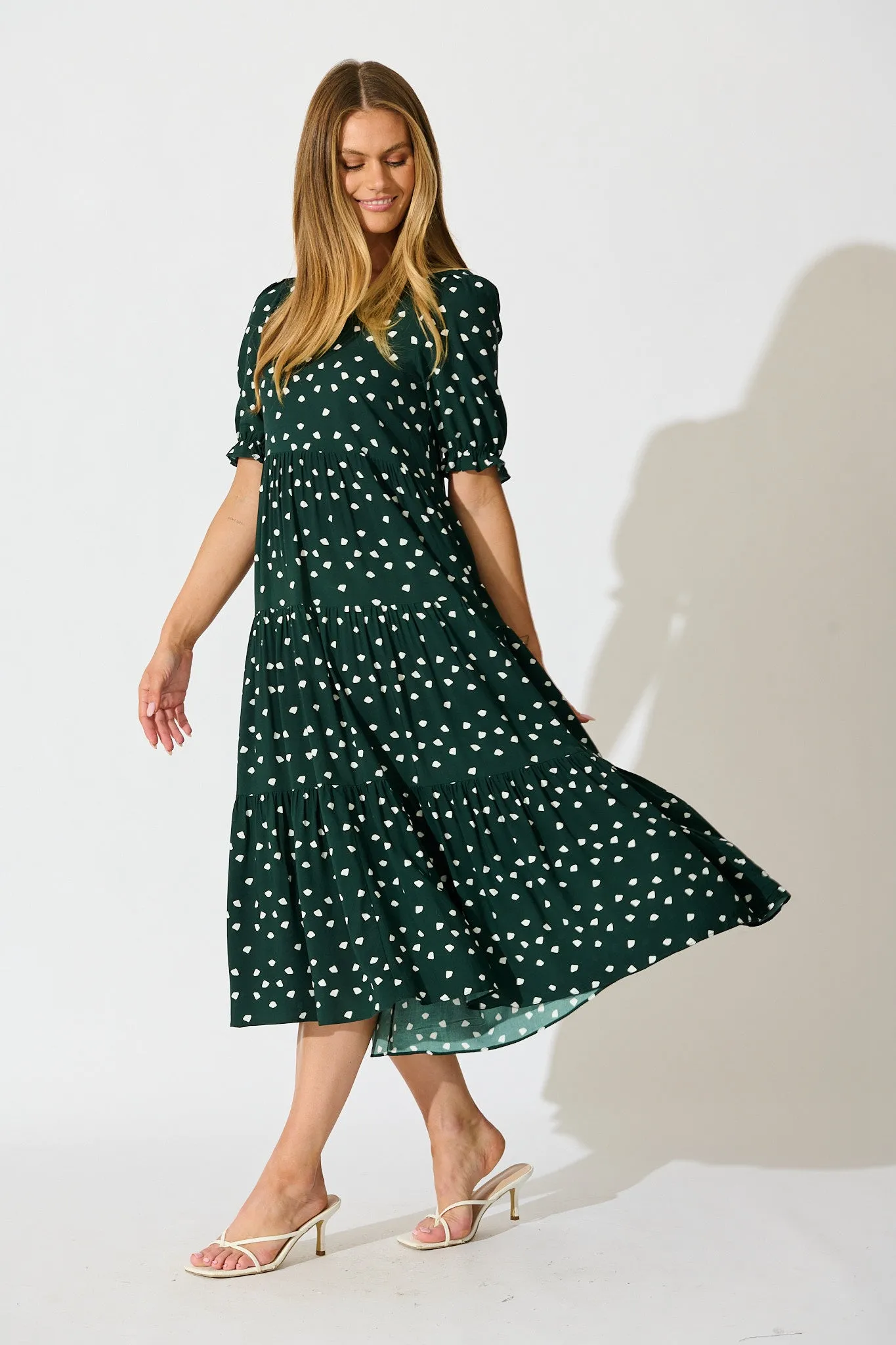 Nevi Tiered Midi Dress In Emerald Spot sold by St Frock product image thumbnail 3