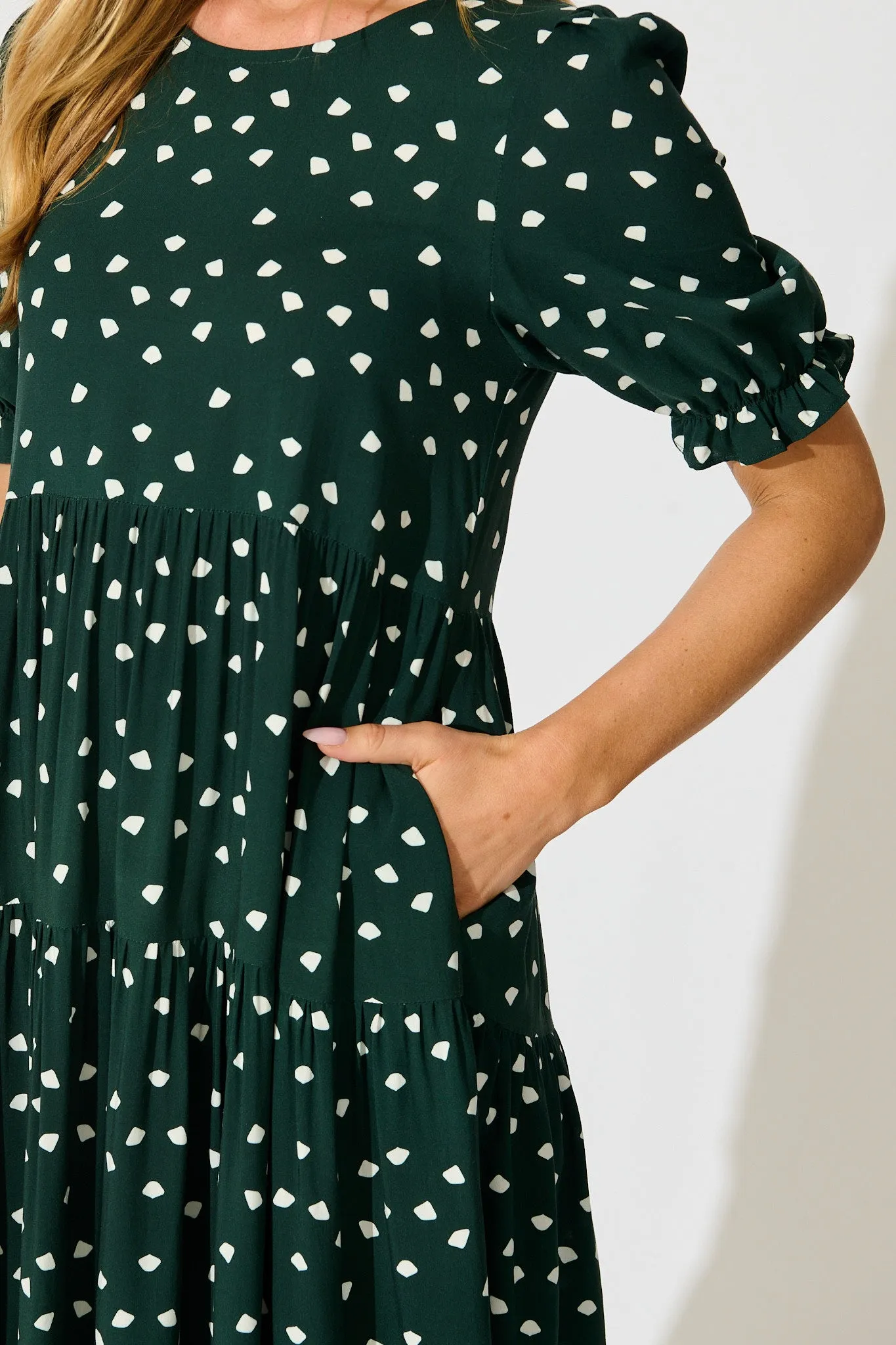 Nevi Tiered Midi Dress In Emerald Spot sold by St Frock product image thumbnail 5