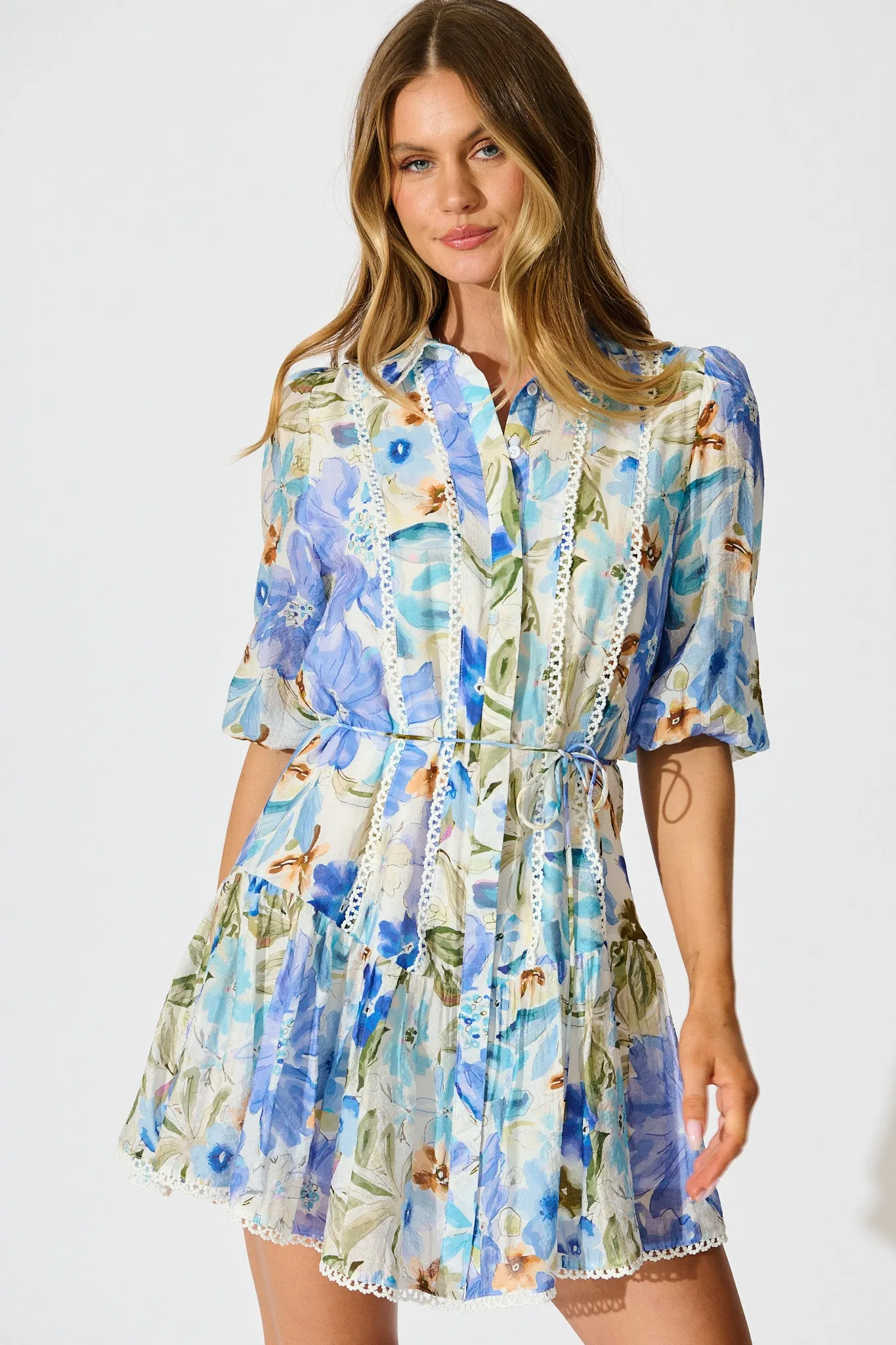Bluebell Bloom Shirt Dress in Blue Floral sold by St Frock product image thumbnail 2