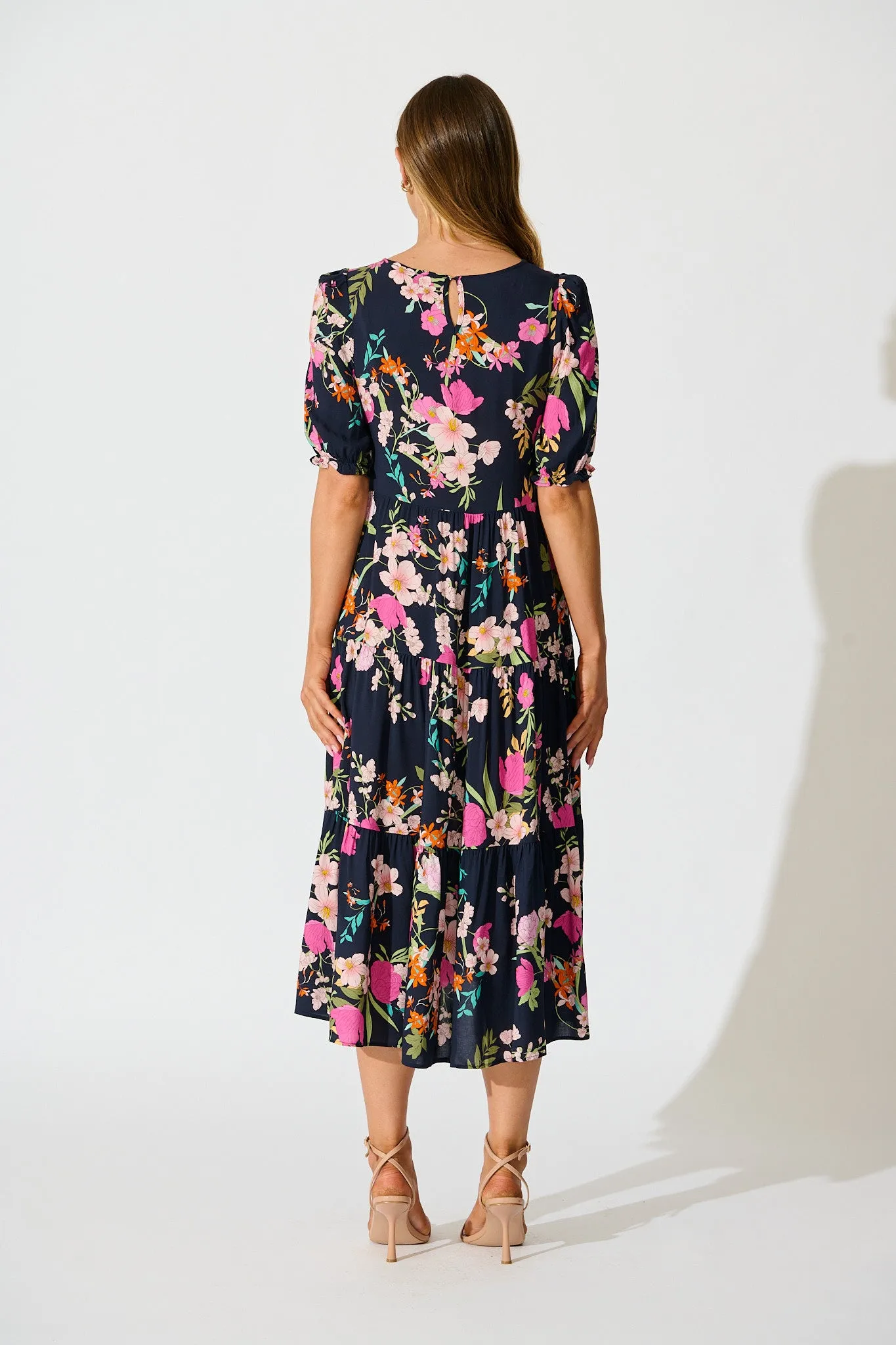 Nevi Tiered Midi Dress In Navy Multi Floral sold by St Frock product image thumbnail 4