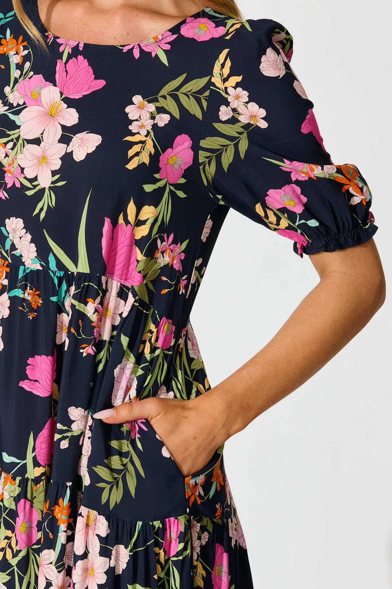 Nevi Tiered Midi Dress In Navy Multi Floral sold by St Frock product image thumbnail 5