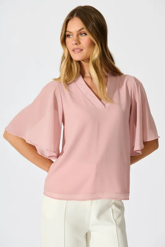 Refined Rhythm Top in Dusty Pink Chiffon sold by St Frock