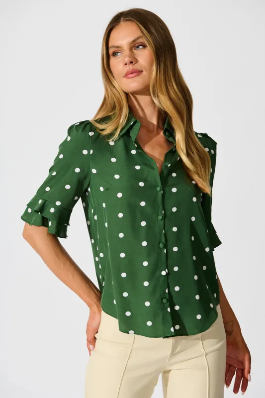 Perfectly Placed Shirt in Emerald with White Spot sold by St Frock