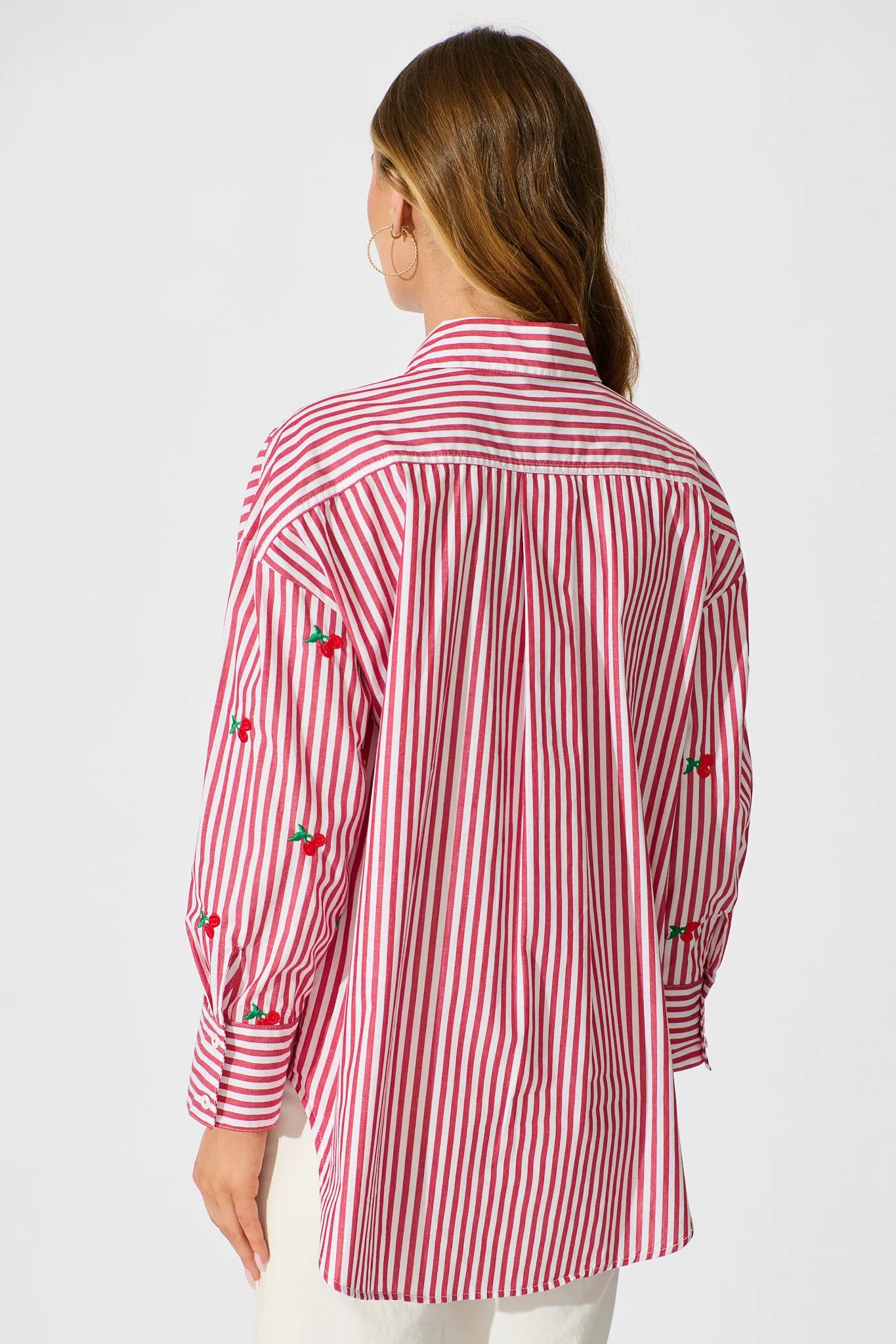 Cherry On Top Shirt in Red Stripe with Cherry Embroidered sold by St Frock product image thumbnail 3